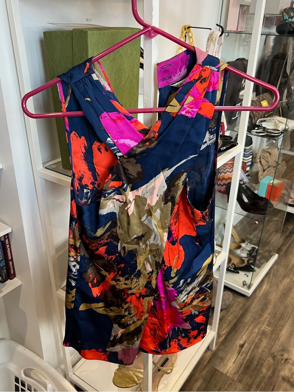 Trina Turk Navy Camisole with Pink and Orange Abstract Floral Print